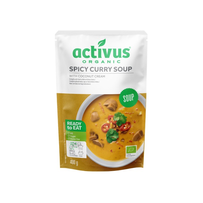 Supa BIO din Curry cu Cremă de Cocos și Ciuperci Shiitake 400G Activus