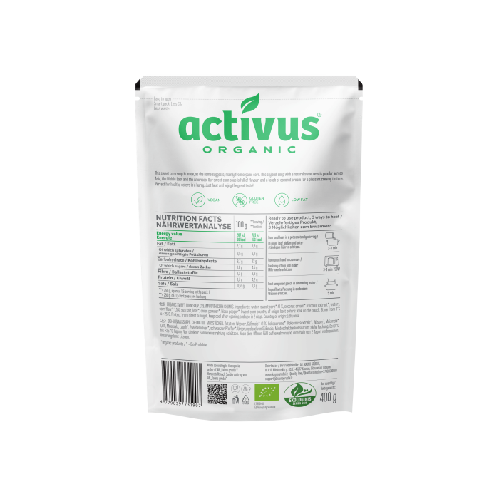 Supă BIO de Porumb Dulce 400g Activus Supă BIO de Porumb Dulce 400g Activus