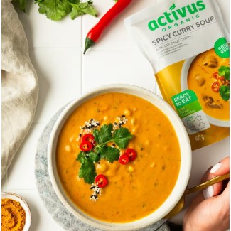 Supa BIO din Curry cu Cremă de Cocos și Ciuperci Shiitake 400G Activus Supa BIO din Curry cu Cremă de Cocos și Ciuperci Shiitake 400G Activus