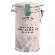 Biscuiți cu Ciocolată Albă și Căpșuni în cutie metalică 200g Cartwright & Butler Biscuiți cu Ciocolată Albă și Căpșuni în cutie metalică 200g Cartwright & Butler