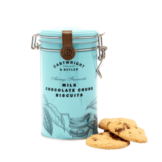 Biscuiți cu Ciocolată cu Lapte în cutie metalică 200g Cartwright & Butler Biscuiți cu Ciocolată cu Lapte în cutie metalică 200g Cartwright & Butler