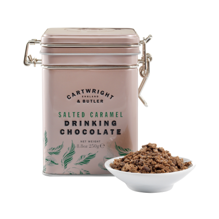 Fulgi de Ciocolată Caldă cu Caramel Sărat în cutie metalică 250g Cartwright & Butler Fulgi de Ciocolată Caldă cu Caramel Sărat în cutie metalică 250g Cartwright & Butler