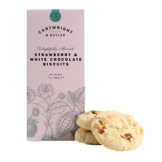 Biscuiți cu Ciocolată Albă și Căpșuni 200g Cartwright & Butler  Biscuiți cu Ciocolată Albă și Căpșuni 200g Cartwright & Butler