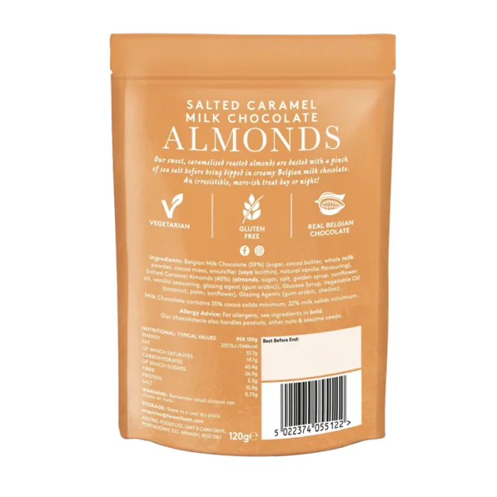 Migdale Caramel Sǎrat în Ciocolată Belgiană cu Lapte 120g Forest Feast
