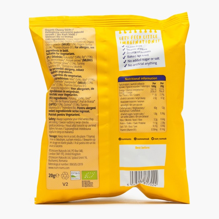 Sticksuri Bio cu Brânză 20g Num Nums