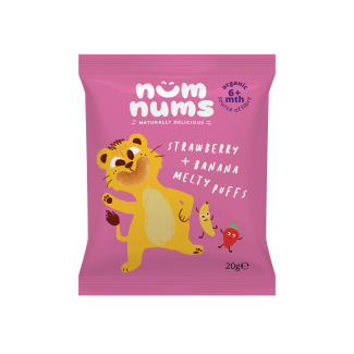 Pufuleți Bio cu Căpșuni și Banane 20g Num Nums Pufuleți Bio cu Căpșuni și Banane 20g Num Nums