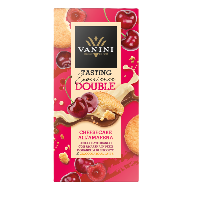 Ciocolată Albă cu Bucăți de Vișine Amare, Bucăți de Biscuiți și Ciocolată cu Lapte 85g Vanini