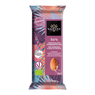 Ciocolată Neagră BIO (Conținut Cacao Minim 56%) cu Bucăți de Migdale și Sare de Sicilia