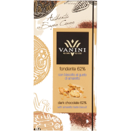 Ciocolată Neagră (Conținut Cacao Minim 62%) cu Biscuiți cu Aromă de Amaretto 100g Vanini