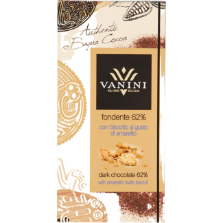 Ciocolată Neagră (Conținut Cacao Minim 62%) cu Biscuiți cu Aromă de Amaretto 100g Vanini