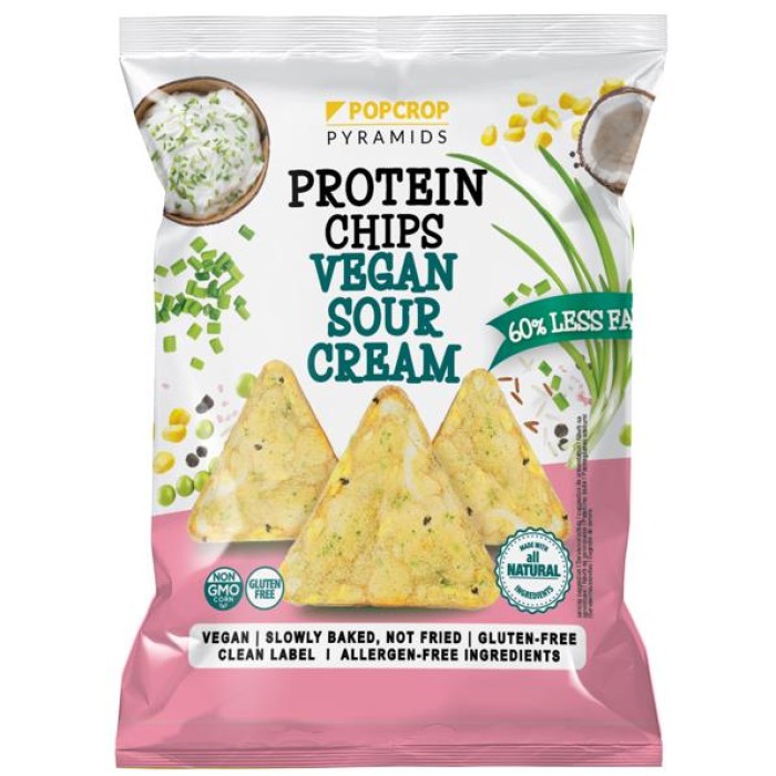 Chips-uri cu Proteină de Mazăre și Aromă de Smântână și Chives 60g Popcrop