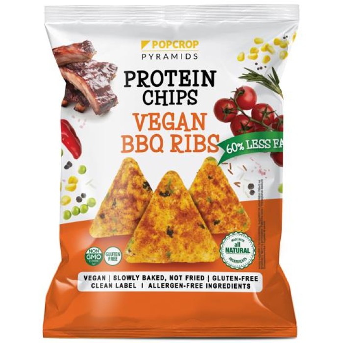 Chips-uri cu Proteină de Mazăre și Aromă de Barbeque Ribs 60g Popcrop Chips-uri cu Proteină de Mazăre și Aromă de Barbeque Ribs 60g Popcrop