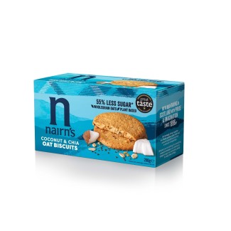 Biscuiți din ovăz integral cu cocos și semințe de chia 200G Nairn's Biscuiți din ovăz integral cu cocos și semințe de chia 200G Nairn's