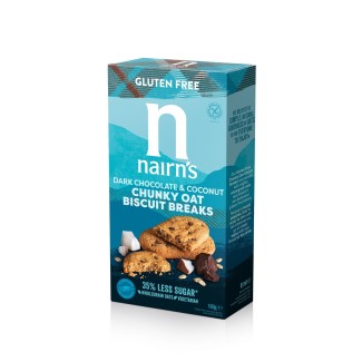 Biscuiți pufoși fără gluten din ovăz integral cu bucățele de ciocolată și cocos 160G Nairn's Biscuiți pufoși fără gluten din ovăz integral cu bucățele de ciocolată și cocos 160G Nairn's