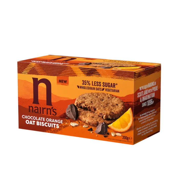 Biscuiți din ovăz integral cu ciocolată și portocală 200G Nairn's